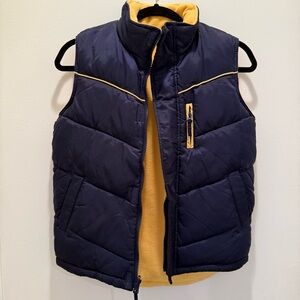 NWT Talbots Kids Puffer Vest Size 8 Navy Blue Yellow Fleece Lined Quilted Zip